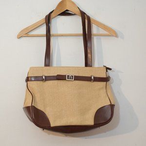 Woven straw handbag